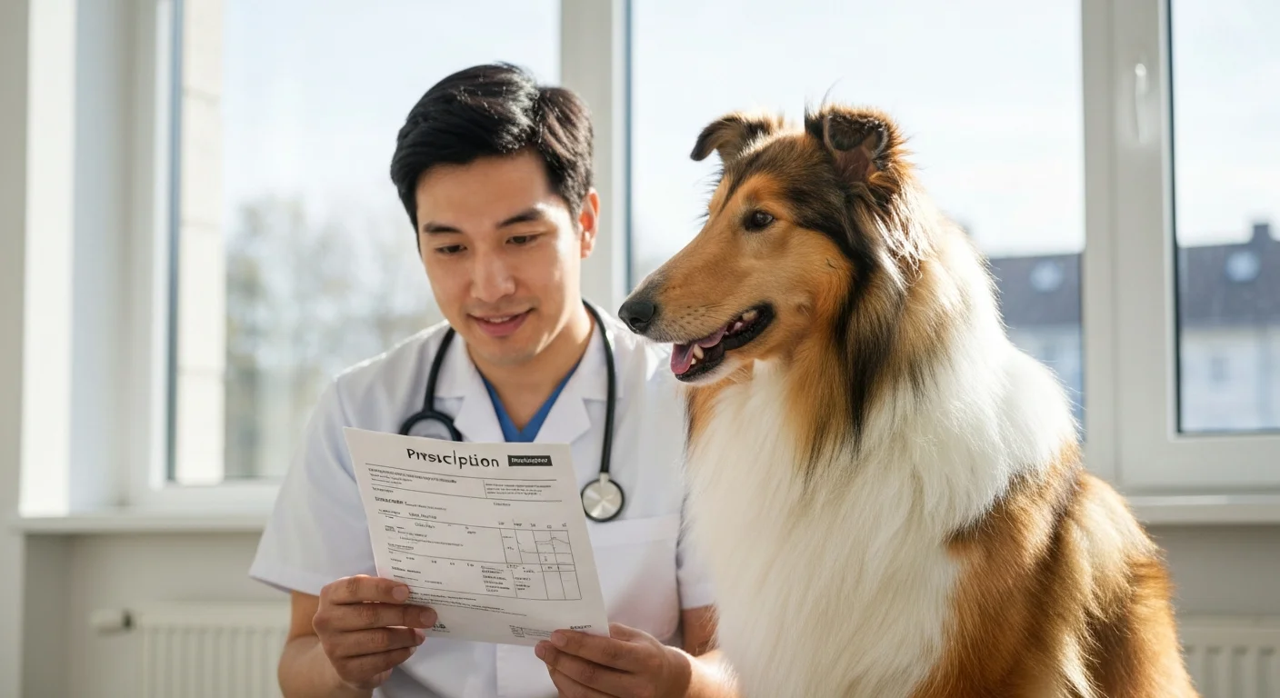 Veterinarian reviewing prescription for a dog