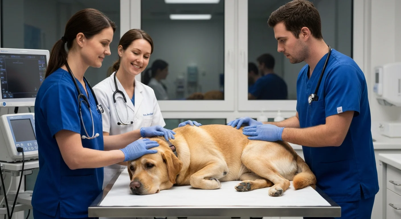 Veterinary emergency team treating a dog