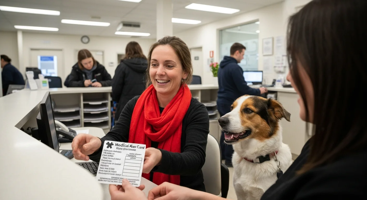 Owner with dog at emergency veterinary check-in