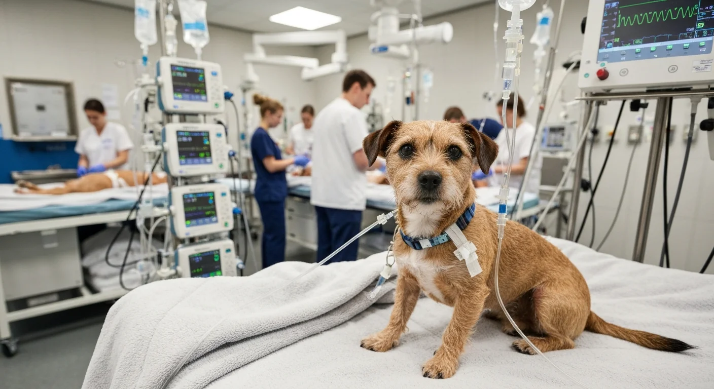 Veterinary ICU with dog on intravenous therapy