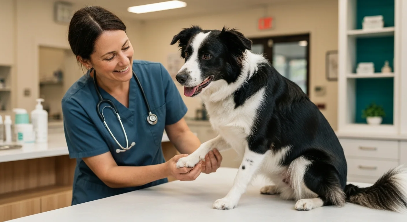 Border Collie mix dog at veterinary exam