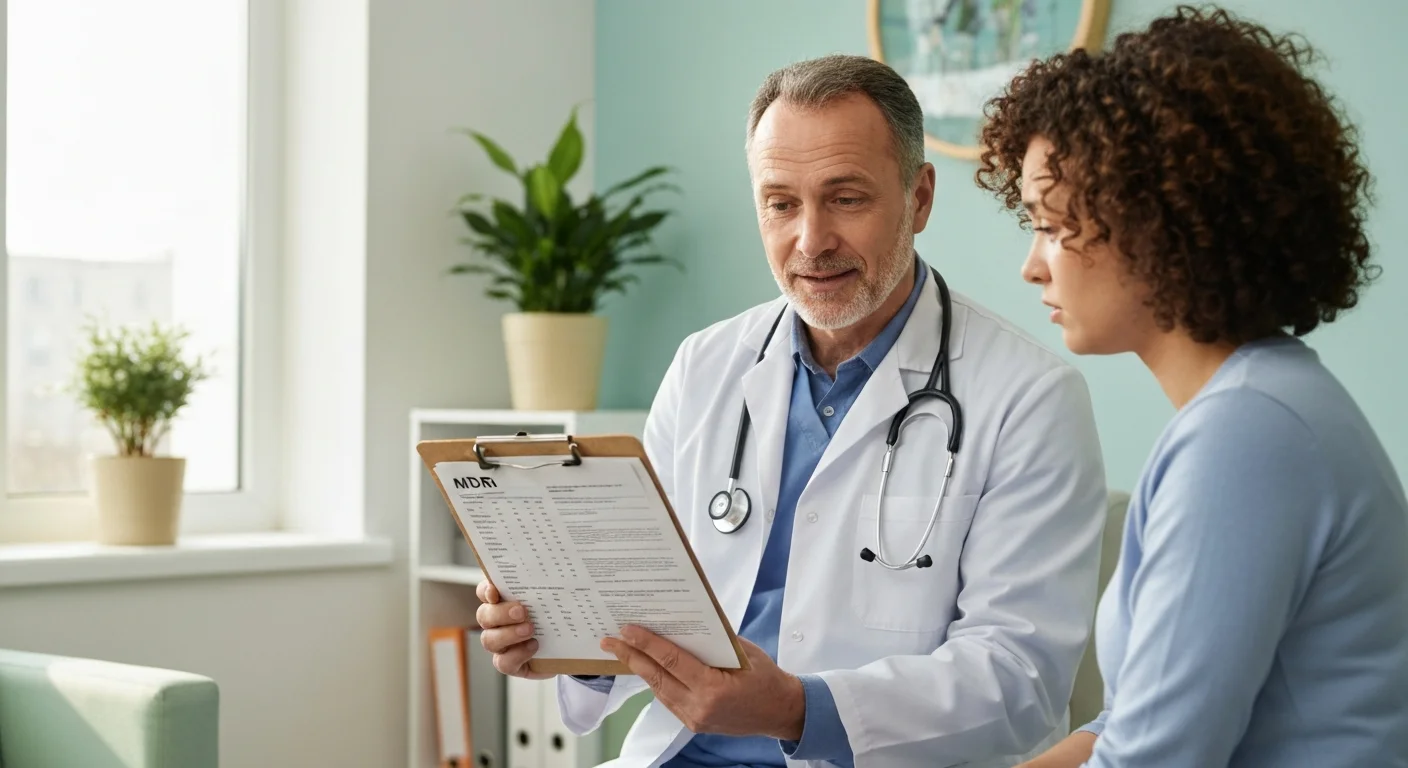 Veterinarian explaining medication to dog owner